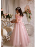 Blush Pink Lace Tulle Corset Back Flower Girl Dress